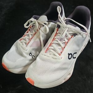 On Running White and Coral Athletic Shoes